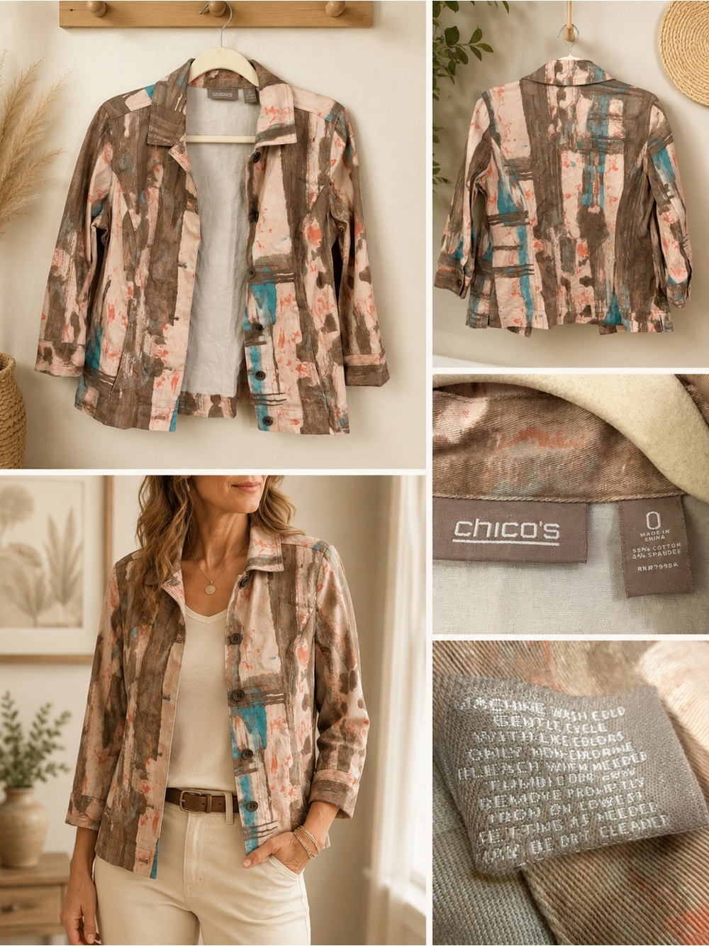 Chico's Multi-Color Painted Brushstroke Jean Jacket
